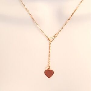 💚5/$25 Gold Tone Lariat Interlock Chain Heart Dainty Pendant Necklace